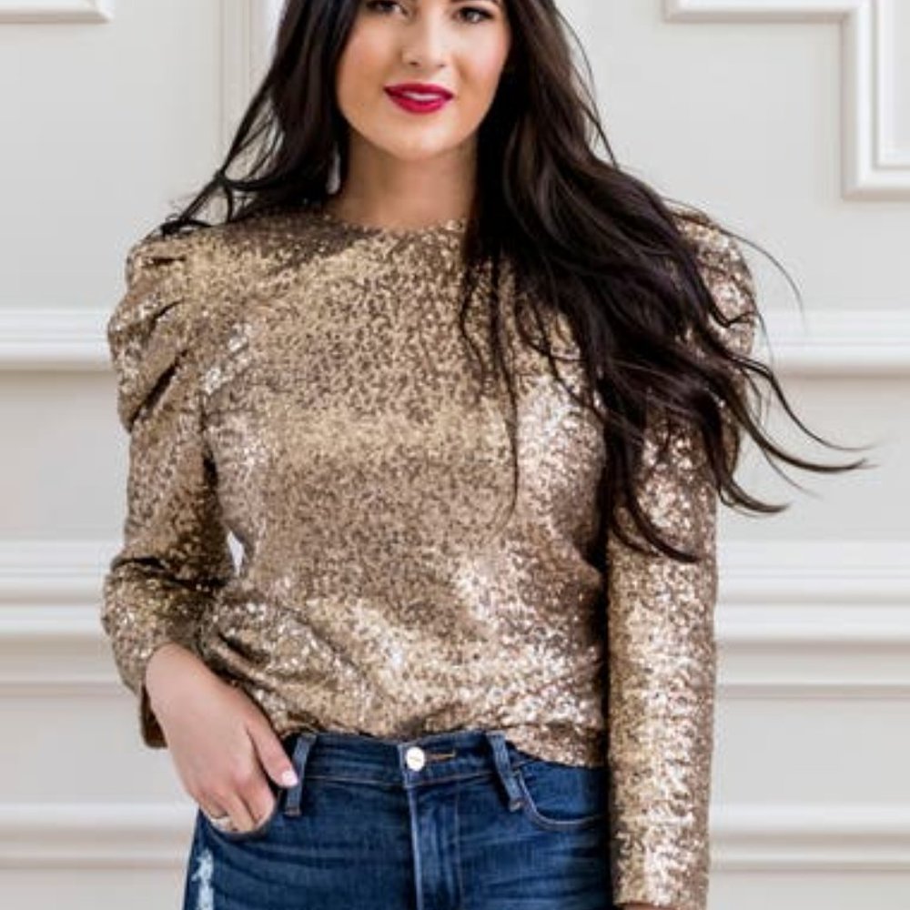 Rachel Parcel Sequin Puff Shoulder Top